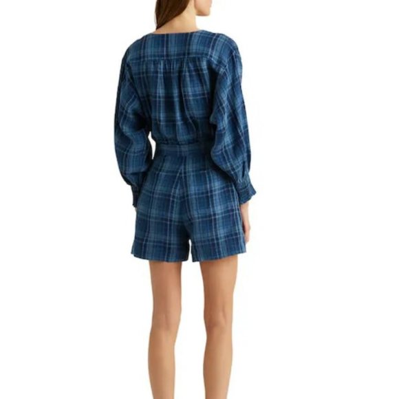 LAUREN RALPH LAUREN TEOFILA PLAID TISSUE LINEN ROMPER JUMPSUIT SIZE 2 - Picture 3 of 5